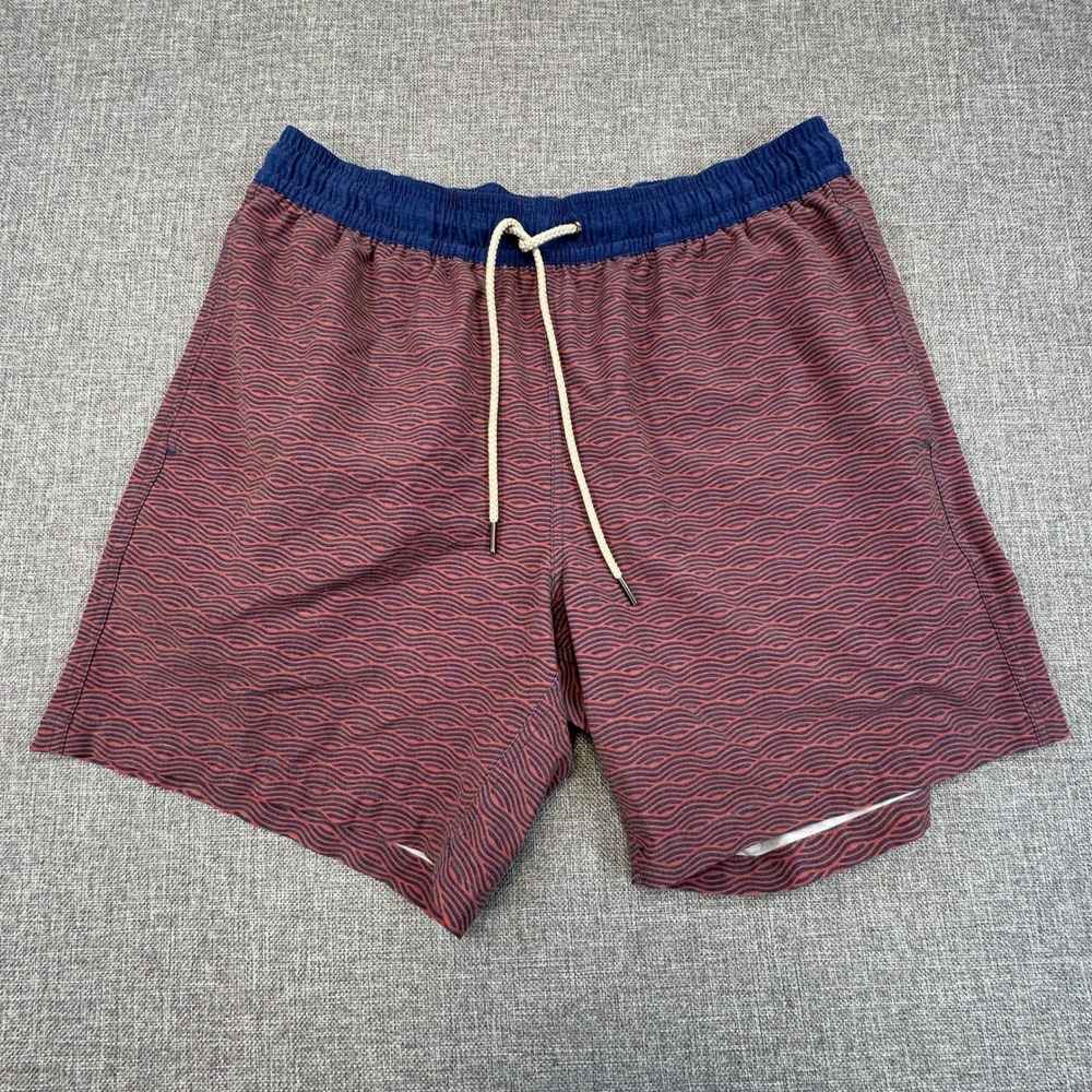 Fair Harbor Swim Trunks Men XL Red Blue Wave Print The Anchor Board Lined Shorts